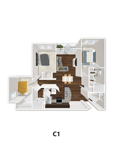 A floor plan of a C1 sized apartment.